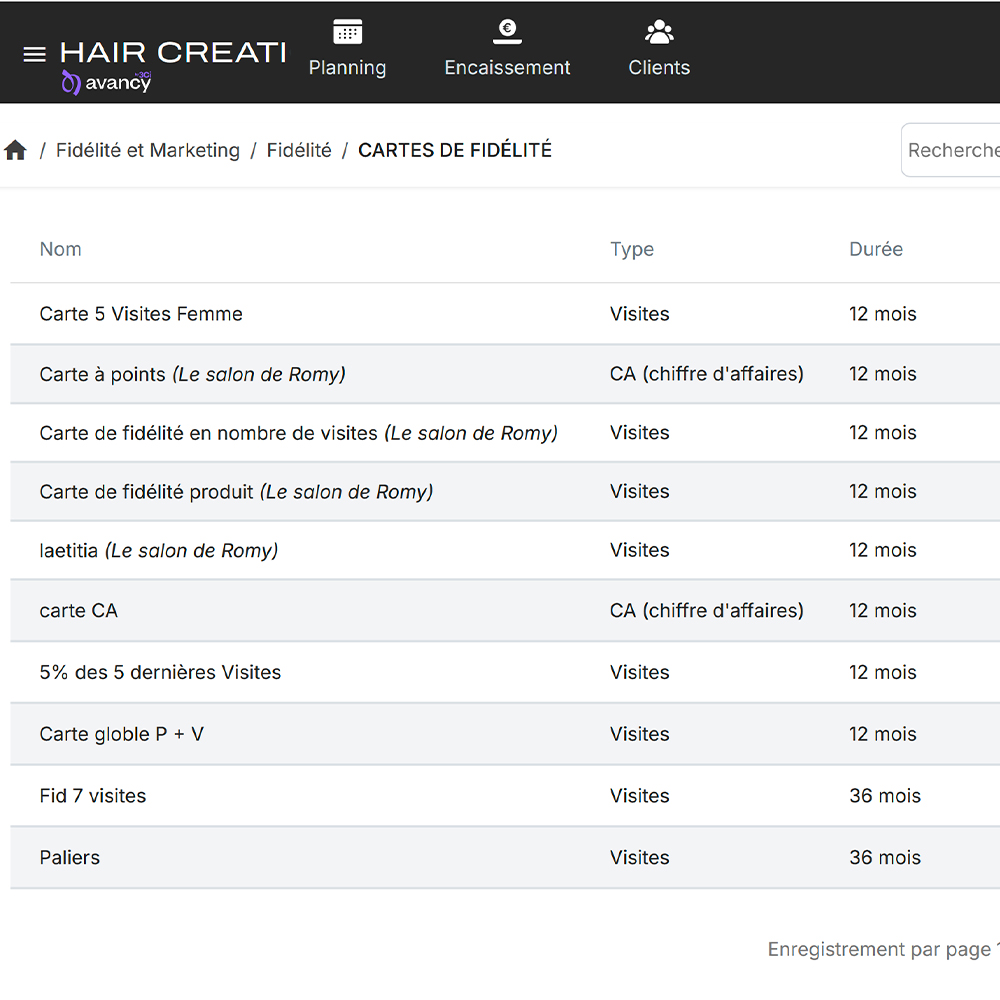 Carte de fidélité pour salon de coiffure et institut de beauté Avancy by 3Ci
