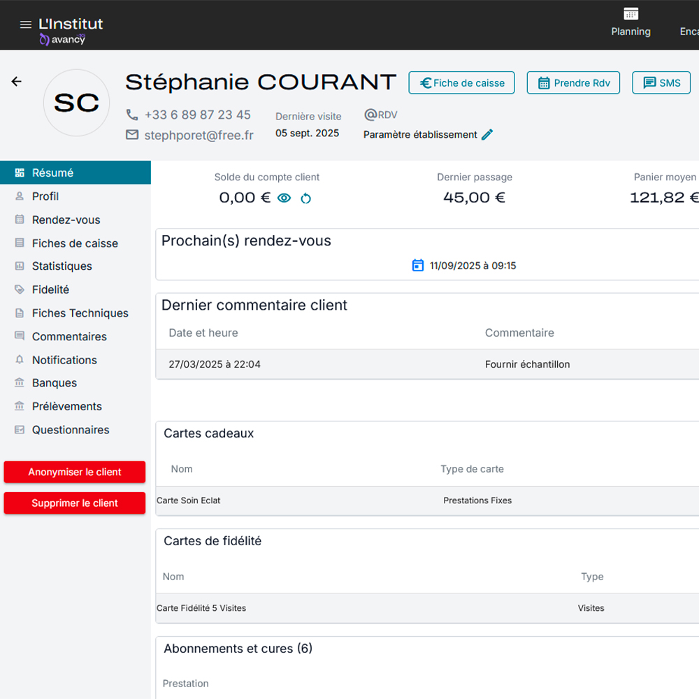 Fichier client pour professionnels coiffure beauté Avancy by 3Ci